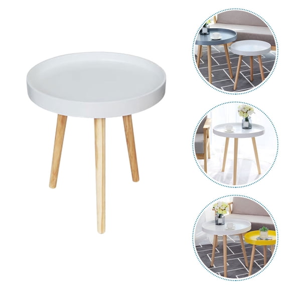 OUNONA Small White Round Wooden Side Table Nordic Style Sofa End Table for Balcony and Living Room