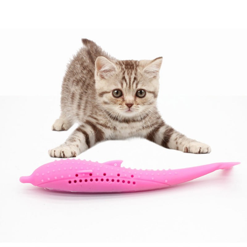 INTERACTIVE Pet Cat Toothbrush With Catnip Cat Silicone Molar Stick Dental Toy 