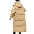 thumbnail image 4 of XPMWRP Women's Quilted Thicken Hooded Down Coats Solid Color Long Sleeve Fashion Zip Up Coats Winter Warm Loose Stand Collar Jacket with Pockets Yellow L, 4 of 4