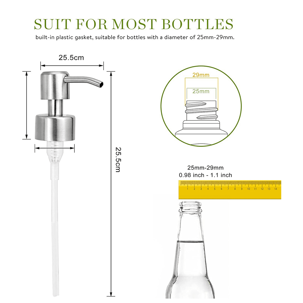 12Pcs Soap Dispenser Pump Replacement Stainless Steel Lotion Dispenser Pump for Regular 28/400 Neck Bottles for Bathroom