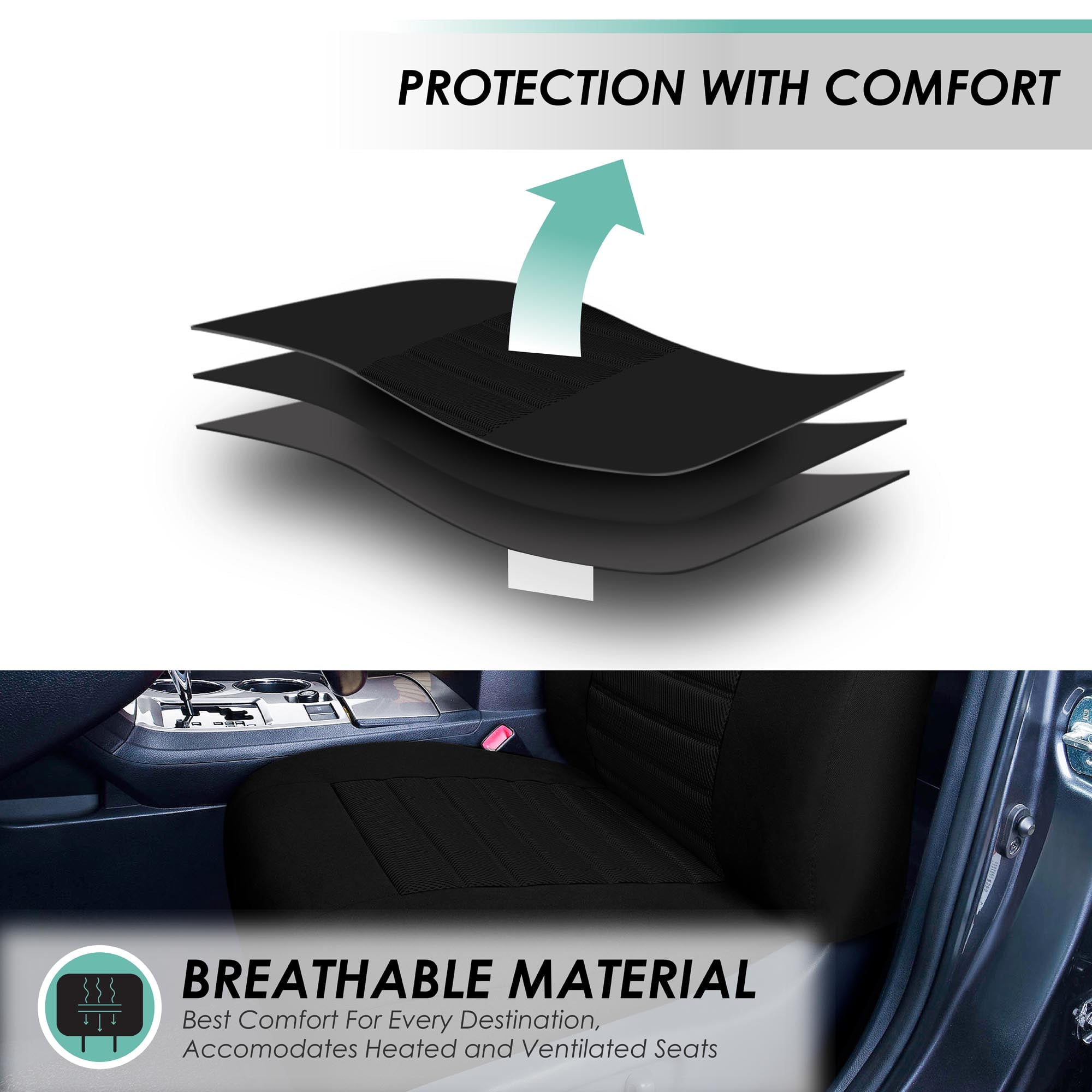 FH Group 3 Row Universal Fit Car Seat Covers Premium 3D Air Mesh with Removable Headrest,  Airbag Compatible for SUV, Sedan, Van Black - 7 Seater