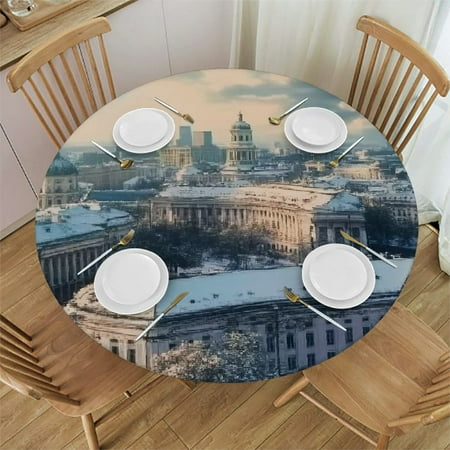 

SHERONV Cityscape Round Tablecloth 100% Polyester Stain-Resistant Washable Waterproof Table Cover for Indoor Outdoor Restaurants Weddings Parties 46 -50