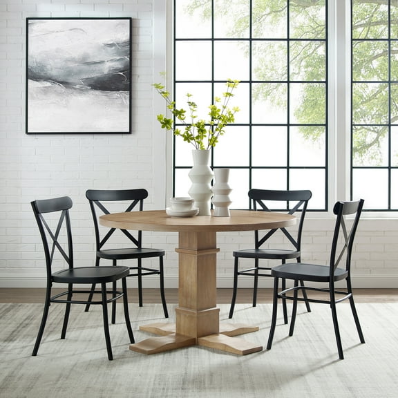 Farmhouse Round Dining Set - 5 Piece Table & Chairs - Rustic Brown/Black - Kitchen Dining Room Set