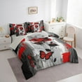 thumbnail image 3 of Castle Fairy Adults Female Girls Romantic Butterfly Red Floral Rose Bedding Comforter Set 7pcs,Happy Valentine's Day Queen Bedding Sets Super Cozy,Vintage Graffiti Splash Queen Sheet Sets, 3 of 8
