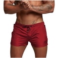 thumbnail image 3 of Hesxuno Men's Hot Shorts Nylon Running Shorts Solid Slim Fit Workout Shorts Drawstring Elastic Waist Shorts with Zipper Pockets Jogging Athletic Gym Shorts Wine L, 3 of 5