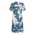 thumbnail image 4 of Usmixi Womens Dresses Fashion Tie Waist Pocket Slit Hem Knee-Length Dresses Casual Tie-Dye Print Crewneck Short Sleeve Midi Summer Dress Light Blue l Under $5, 4 of 6