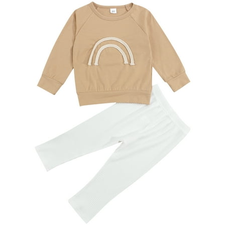 

Sunisery 2PCS Toddler Infant Baby Girl Boy Long Sleeve Round Collar Pullover Solid Color Pants Coffee 1-2 Years