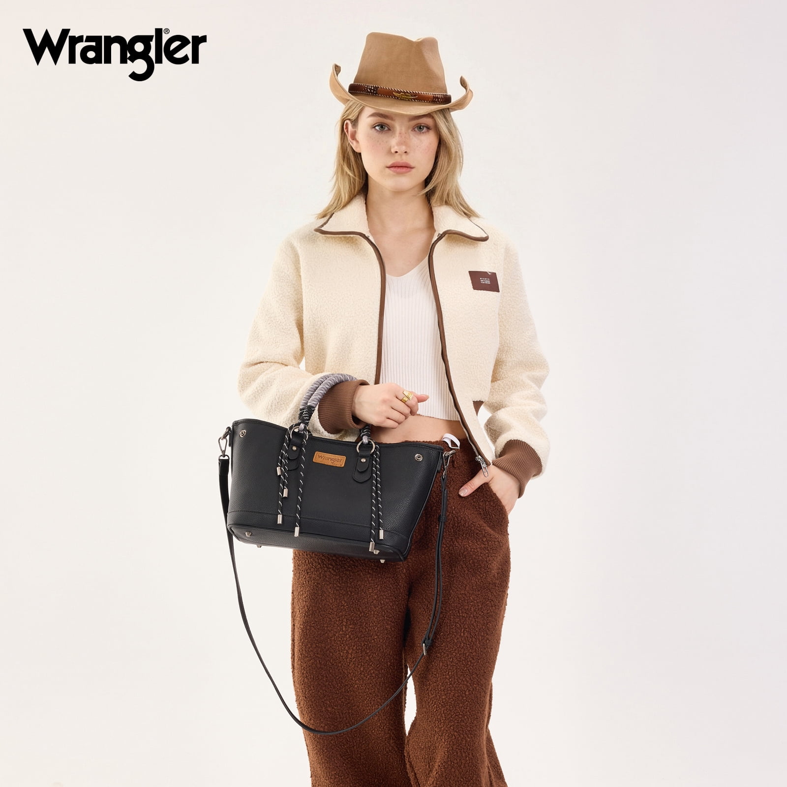 Wrangler Tote Bags for Women Medium Satchel Purse with Designer Braided Rope Top Handle