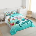 thumbnail image 3 of Homewish Happy Camping Bedding Comforter Set,Colorful Flower Floral Twin Comforter Sets,Cyan Glitter Print Bedding Set For Teens,Ultra Soft Home Decor Reversible,2pcs, 3 of 8