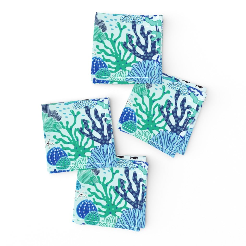 Cocktail Napkins Sea Urchin Blue Coral Reef Ocean Nautical Fish Set of