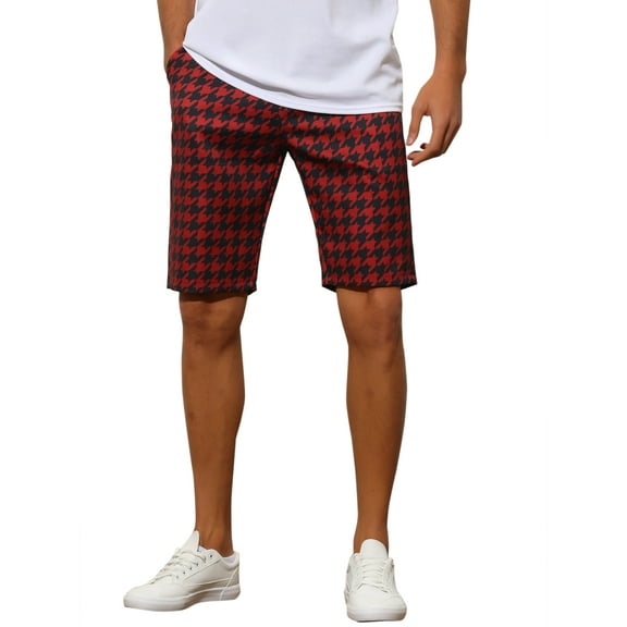 Lars Amadeus Plaid Shorts for Men's Father's Day Gift Flat Front Houndstooth Print Chino Shorts