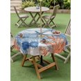 thumbnail image 4 of Outdoor Tablecloth with Umbrella Hole for Patio/Picnic/Party/Camping, Navy Blue Coastal Waterproof Table Cloth Round Cover Washable, Starfish Coral Summer Nautical Wooden (Dia 60"), 4 of 9