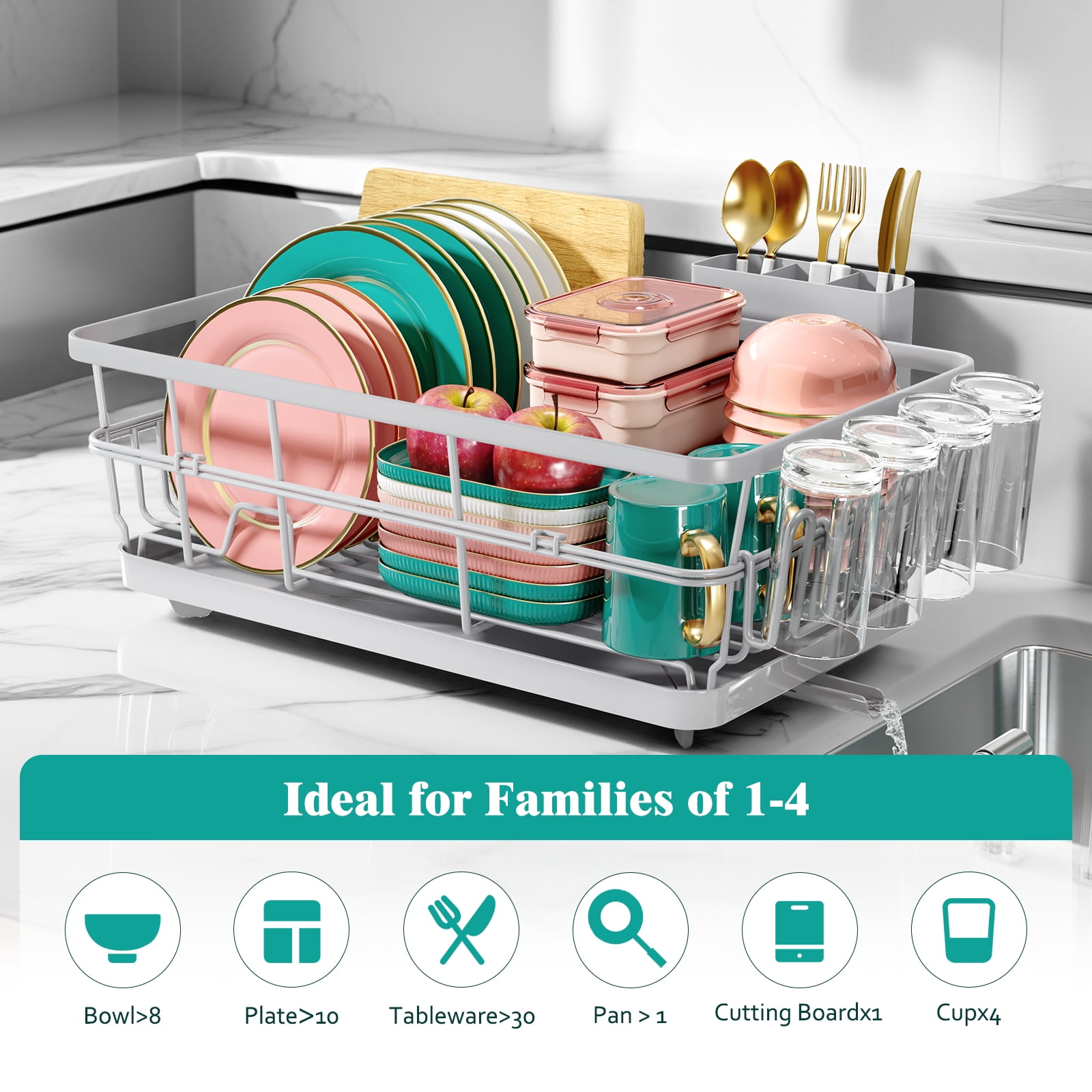 BEHERZT Large Stainless Steel Dish Drying Racks with Drainboard,Countertop Dish Drainer Rack,Kitchen Sink Dish Rack,Gray