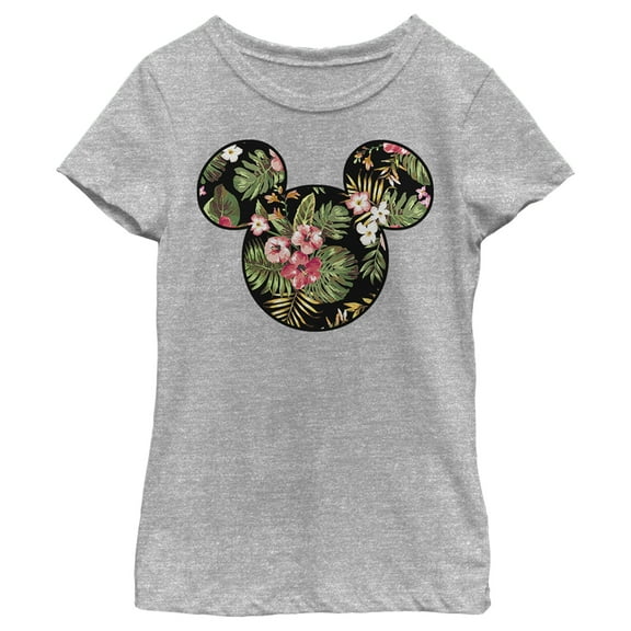 Girl's Mickey & Friends Floral Face Graphic Tee Athletic Heather Medium