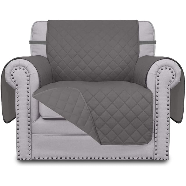 Housse de Canapé Réversible Housse de Chaise Résistante à l'Eau Protecteur de Meubles avec Sangles Élastiques pour Animaux Enfants Chien (Chaise, Gris/gris)