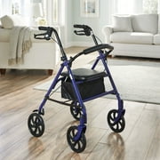 McKesson Rollator Walker for Seniors with Seat, Wheels - Blue, 300 lbs Capacity, 1 Ct