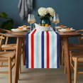 thumbnail image 2 of Red Blue Stripe Table Runner - 70 Inch Long, Kitchen Dining Table Runner Dresser Scarves, Gradient Geometric White Vertical Striped Farmhouse Decor for Coffee Tables Wedding Party Banquet, 2 of 8