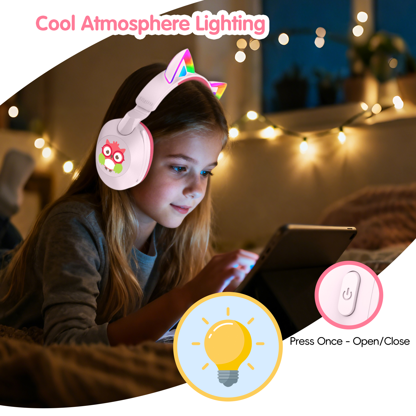 LOBKIN Kids Bluetooth Headphones,Lightweight Wireless Headphones for Kids,85dB Volume Limited,Foldable,35 Hours Playtime,Bluetooth 5.4, Over-Ear Toddler Headsets with Built-in Mic,Pink