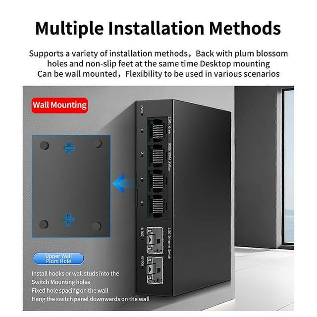2.5Gb Switch 4 Port 2.5G Unmanaged Network Switch with 2 Port EU PLUG