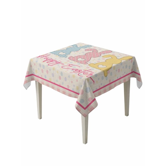 Easter Suqare Tablecloth - 60 x 60 Inch, Colorful Polka Dot Bunny Vintage Pink Checkered Plaid Waterproof & StainResistant Tablecloth, Washable Oil-proof Table Cover for Dining/Party/Wedding/Buffet