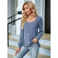 thumbnail image 4 of Womens Long Sleeve Ribbed Knit Loose Fit Soft Plain Square Neck Casual Knitwear Sweater Blouses Colorful Orchid XL, 4 of 8