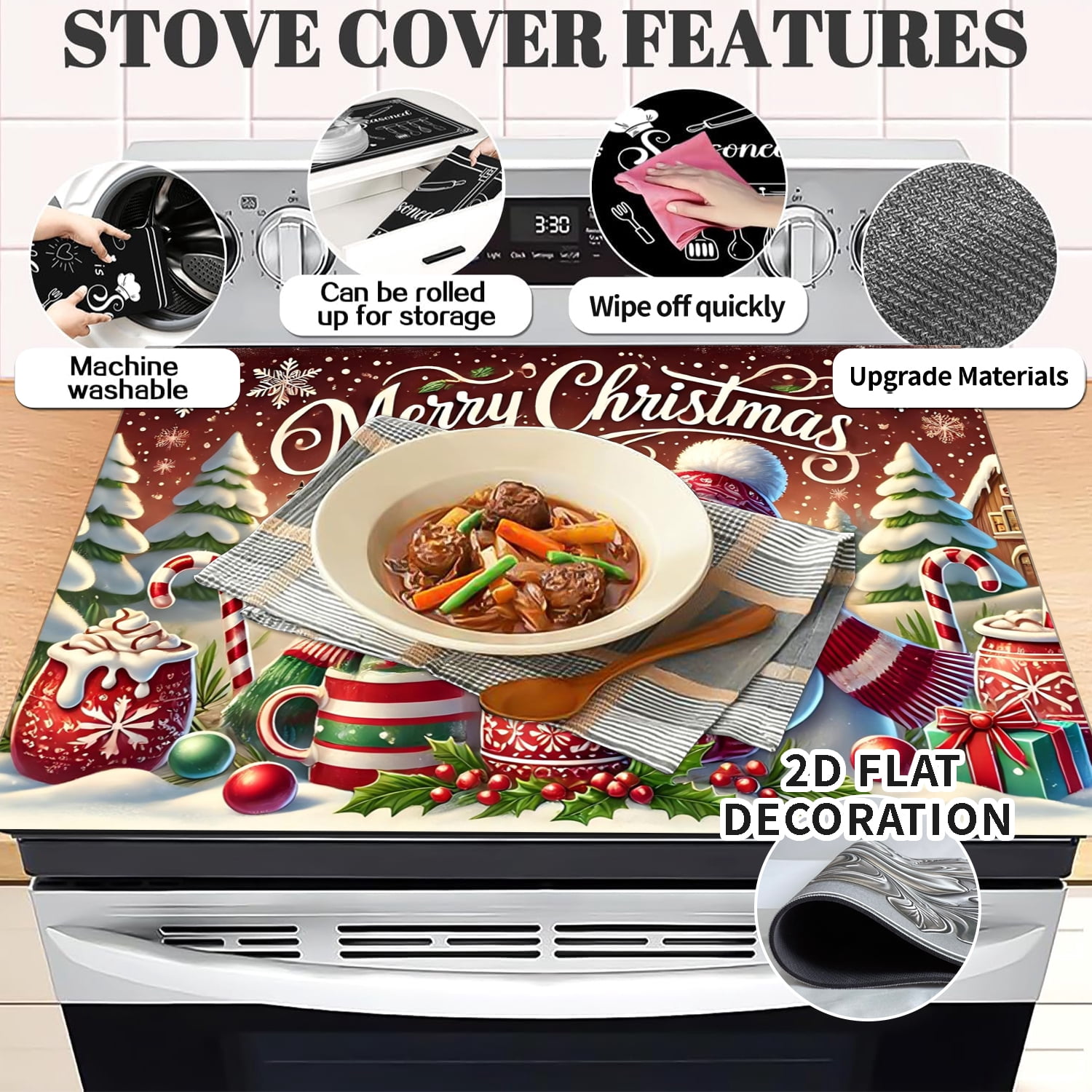 Stove Top Cover for Electric Stove – 28"x20" Christmas Snowman pattern Cooktop Protector – Heat Resistant Range Cover, Flat RV Stovetop Protector, Multipurpose Dish Drying Mat for Kitchen 1pc