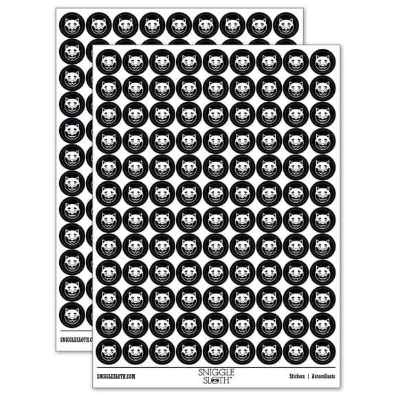 Husky Dog Face Happy 200  Round Stickers - Black - Gloss Finish - 0.50" Size