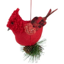 4.75" Burlap and Plaid Cardinal on Pine Sprig Christmas Ornament