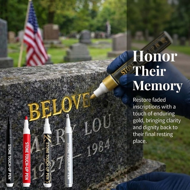Jiaeri Tombstone Marker Pen for Restoring Faded Grave Inscriptions, Waterproof Monument Lettering Touch-up Pen, Strong Coverage for Gravestone, Memorial, Stone & Granite Restoration