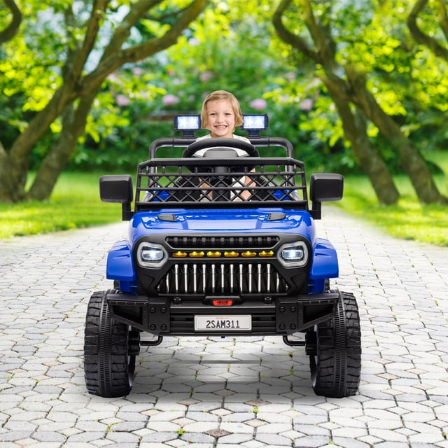 BeesClover 12V Kids Ride On Truck Electric Car Toy for Toddlers with 2.4G Remote Control, Spring Suspension, Battery Display, LED Lights, Music, Battery Powered Ride on Car for Boys Girls