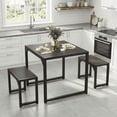 thumbnail image 6 of Aiho 25.6" Dining Table Set for 2, Kitchen Table with 2 Stools, Wood Dining Room Dinette Sets with Metal Frame for Breakfast Nook and Small Space - Black, 6 of 6