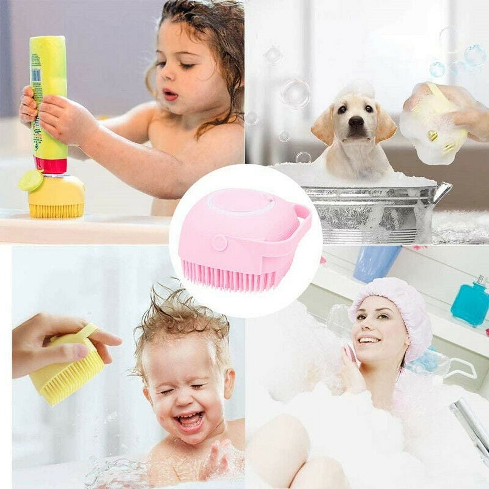 POINTERTECK Pet Dog Bath Brush Soft Silicone Dog Shampoo Brush , Brush Hair Fur Grooming Cleaning Brush Soft Shampoo Dispenser(Blue)