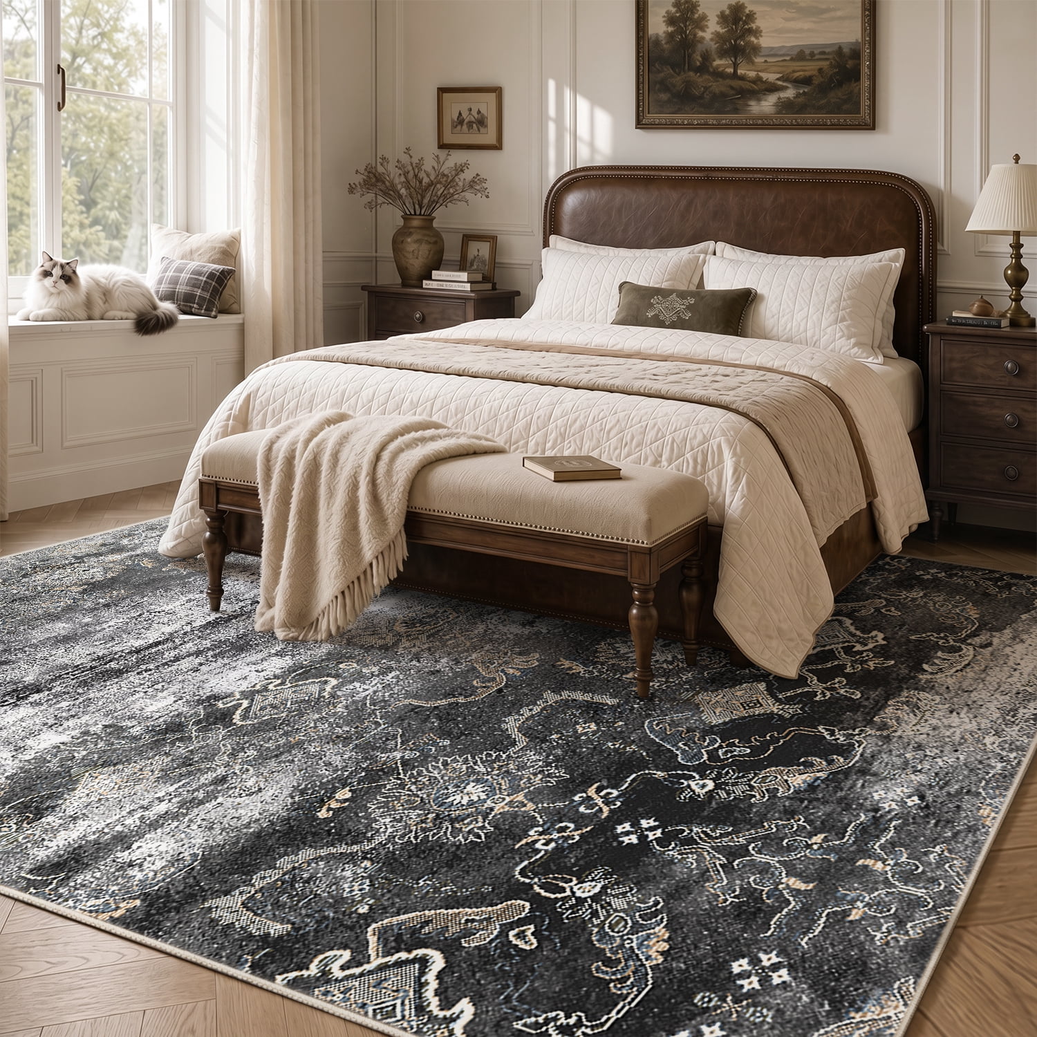 VUNATE 5'x7' Area Rugs for Living Room Machine Washable Rugs Abstract Vintage Distressed Indoor Rug Carpet Soft Lightweight Large Area Rug for Bedroom Dining Room Kitchen Nonslip Rug Black and Gray