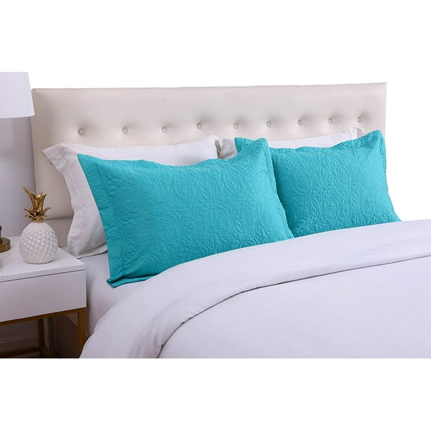 HTOOQ 2HTOOQ Piece Embroidered Pillow Shams, King Decorative Microfiber  Pillow Shams Set, King Size (Turquoise) 