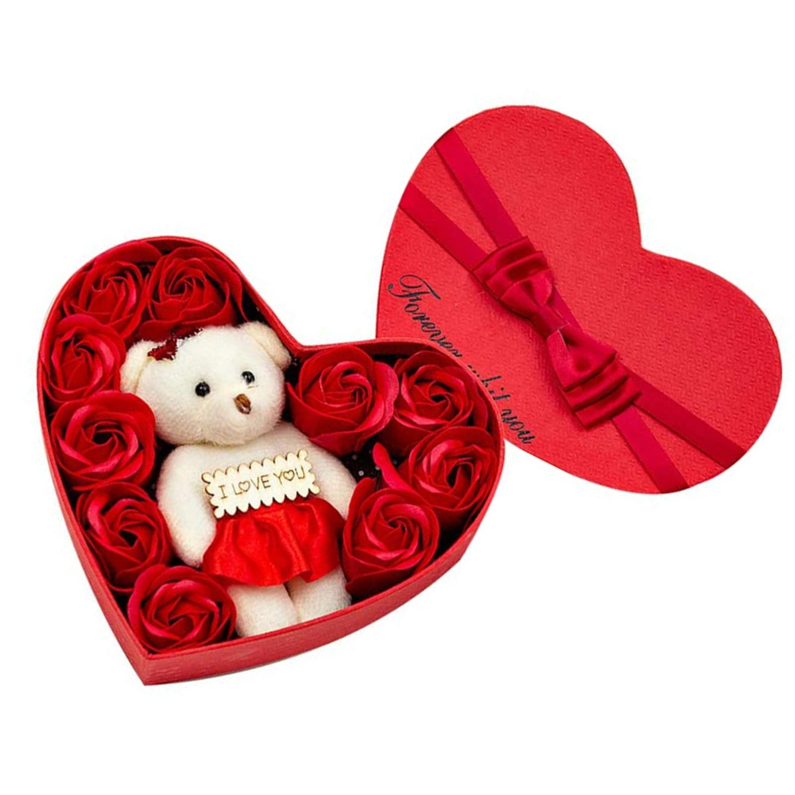 Valentine's Day 10 Flowers Soap Flower Gift Rose Box Bears Bouquet Festival Gift 