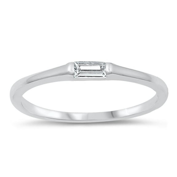 Radiant Clear Cubic Zirconia Stacking Ring .925 Sterling Silver Band White Jewelry Female Size 8