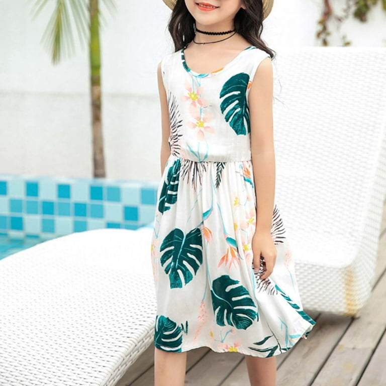 Summer Savings Clearance! Yievot Summer Big Girl Dresses Sleeveless Dress  Flower Print Party Seaside Dresses Clothes For Girls 3-15 Years On Clearance