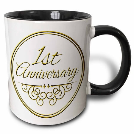 3dRose 1st Anniversary gift - gold text for celebrating wedding anniversaries 1 first one year together, Two Tone Black Mug, (Best One Year Wedding Anniversary Gifts For Her)