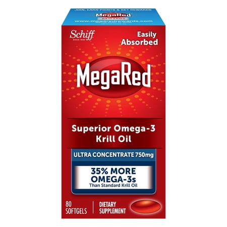 MegaRed Antarctic Krill Oil 750mg, Omega 3 Fatty Acid Supplement, Ultra Concentrate EPA & DHA Softgels, Antioxidant Astaxanthin, Heart Health Supplement with No Fish Oil Aftertaste, 80ct