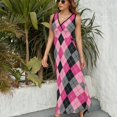 thumbnail image 3 of Pink and Black Dashed Argyle Sleeveless Dress Elegant gown summer women's suit elegant women's dresses for wedding, 3 of 6
