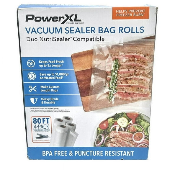PowerXL Duo Nutrisealer Vacuum Sealer Bag Rolls, 4 Pack, 80 Ft Total, 11"  x 20"