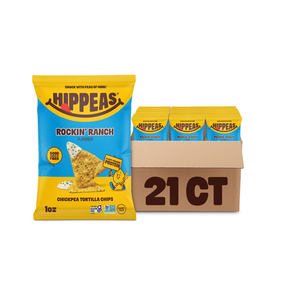 HIPPEAS Chickpea Tortilla Chips, Rockin' Ranch, Gluten Free, 3g Protein, 1 oz, 21 Pack