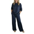 thumbnail image 3 of Women's Solid Color Sequin Set, 2 Piece Sparkly Sweatshirt and Pants Outfit, Lounge Wear Coordinated Set, Shiny Jogger Set, Casual Matching Set, Comfortable Two-Piece Ensemble Navy, 3 of 9
