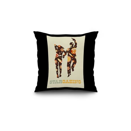 Star Gazing - Tan Background - Vector Patterns - Lantern Press Artwork (18x18 Spun Polyester Pillow, Black Border)