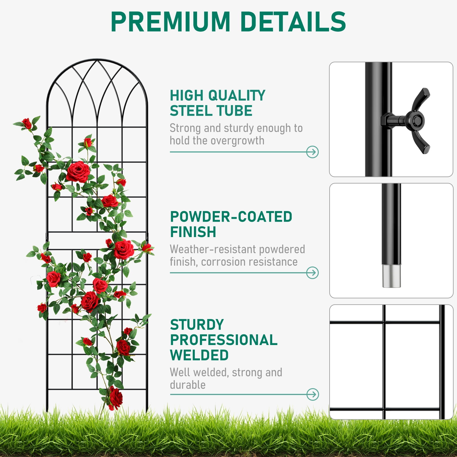 4 Pack Black Garden Trellis for Climbing Plants 60" x 16" Iron Plant Trellis for Potted Plant Support Tall Wall Metal Trellis for Climbing Vegetable Flower Rose Vine Cucumber