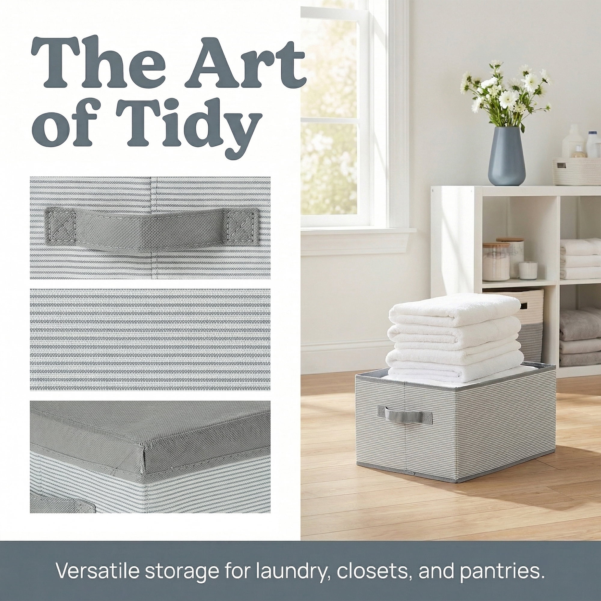 Unique Bargains Fabric Storage Bin with Handles and Lid Grey 13.8*11*7.1in