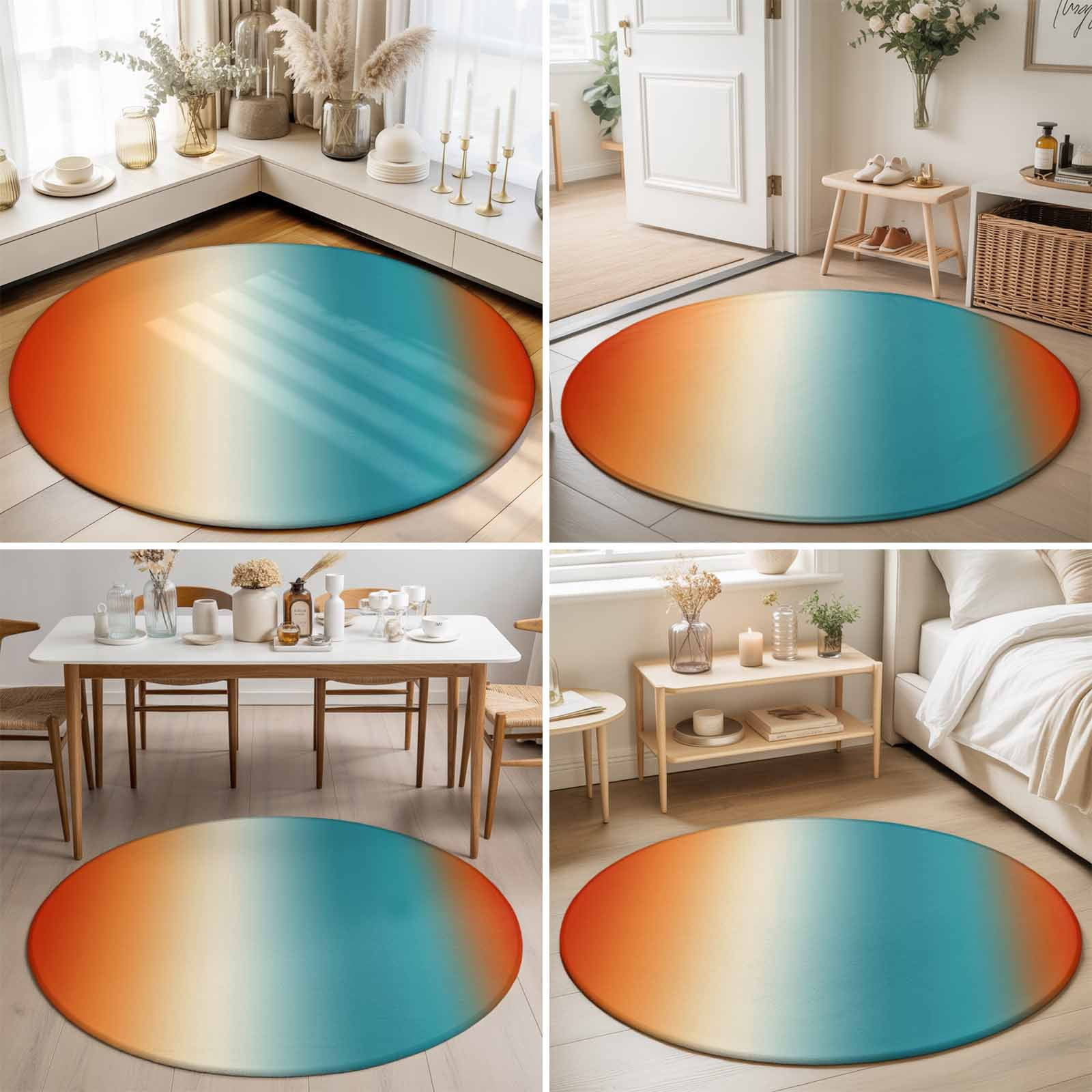 Round Area Rugs 3.3Ft, Burnt Orange Blue Ombre Non-Slip Washable Circle Rugs Carpet, Modern Art Aesthetics Abstract Indoor Outdoor Rug Floor Mats Throw Runner for Bedroom Living Room Bathroom