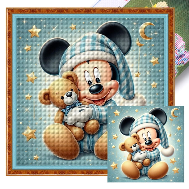 Kit Punto Cruz Mickey Impreso Hilo Algodón Ecológico Bordado 11CT 40x40cm
