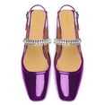 thumbnail image 3 of YDN Women Classic Square Closed Toe Rhinestone Strap Pumps Block Low Heel Slingbacks Mary Janes Fashion Dressy Shoes Size 7 Purple, 3 of 5