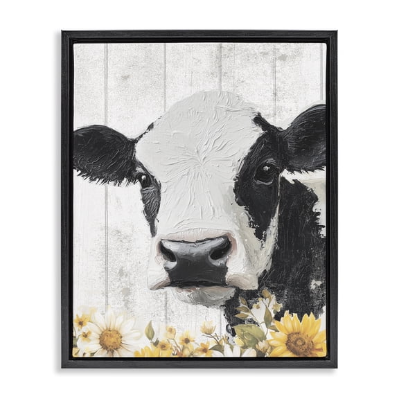Stupell Industries Cow and Sunflowers Black Framed Floater Canvas Wall Art, design by Christine Simpson Art